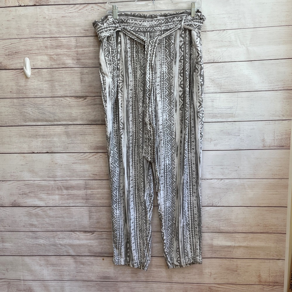 CALI 1850 LINEN BLEND WIDE LEG PANTS IN‎ CREAM AND GRAY PRINT